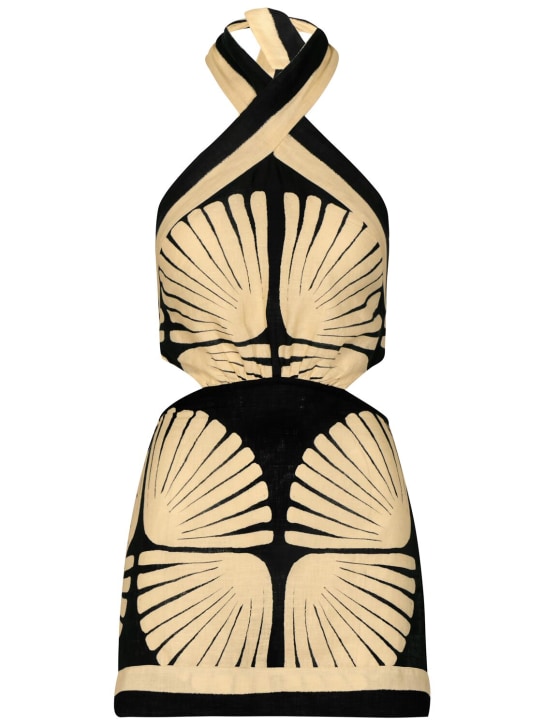 Johanna Ortiz: River Ritual linen mini halter dress - Black/Beige - women_0 | Luisa Via Roma