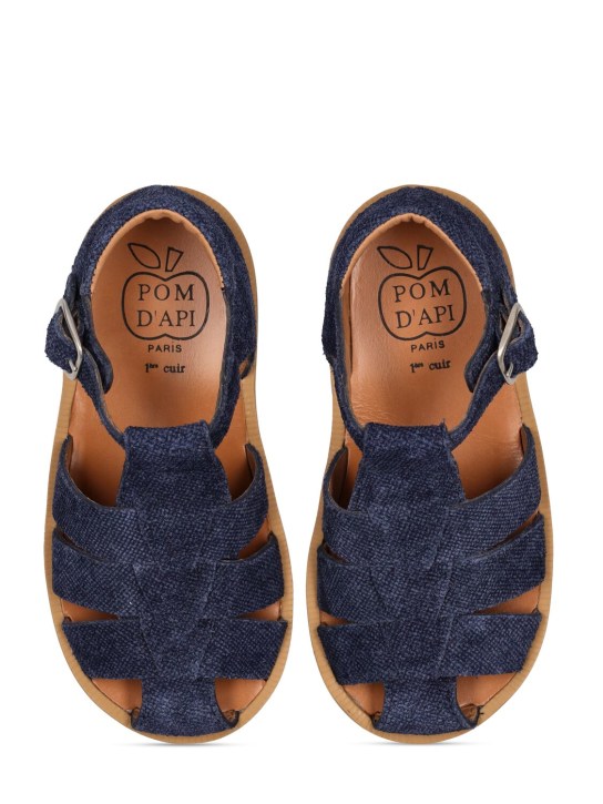 Pom D'api: Velours sandals - Blue - kids-boys_1 | Luisa Via Roma