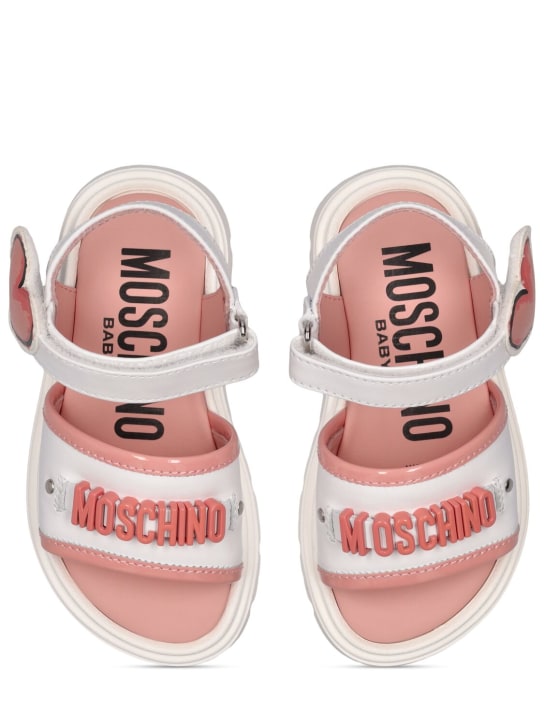 Moschino: Sneakers de piel con logo y correas - Blanco/Rosa - kids-girls_1 | Luisa Via Roma