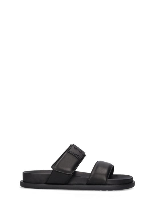 MM6 Maison Margiela: Embossed logo leather slide sandals - Siyah - kids-girls_0 | Luisa Via Roma