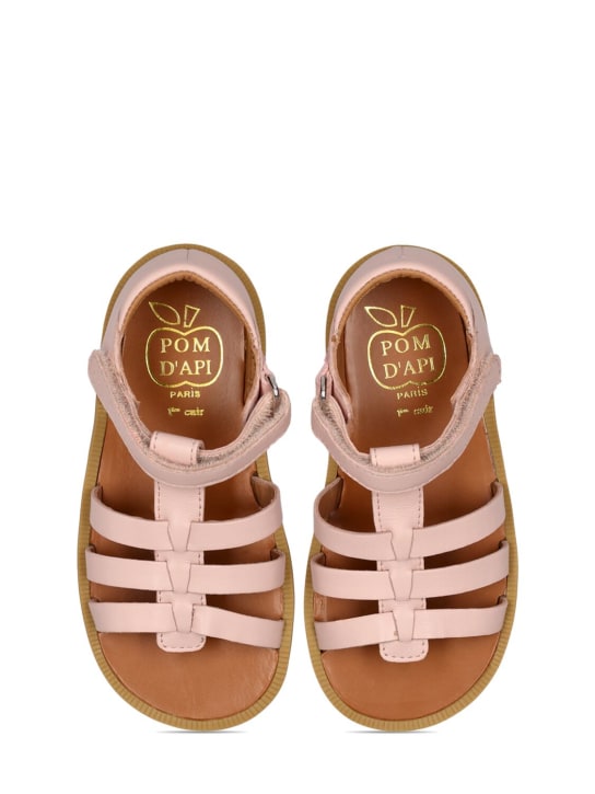Pom D'api: Leather strap sandals - Pink - kids-girls_1 | Luisa Via Roma