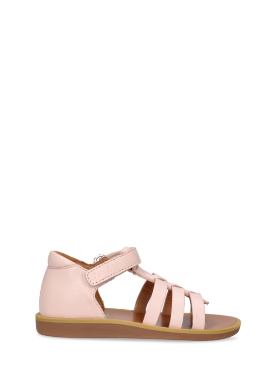 Pom D'api: Leather strap sandals - Pink - kids-girls_0 | Luisa Via Roma