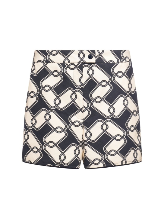 Moncler: Shorts in cotone stampato - Blu - women_0 | Luisa Via Roma