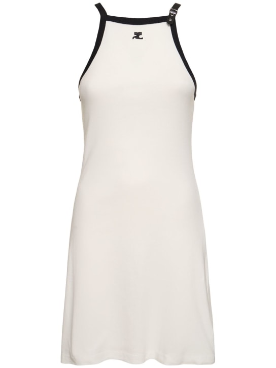 Courreges: Buckle contrast cotton mini dress - Bianco - women_0 | Luisa Via Roma