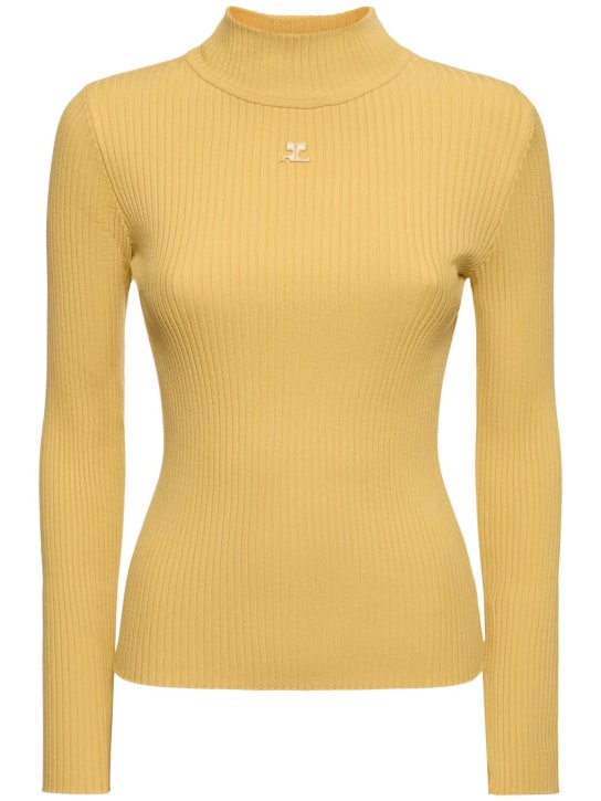 Courreges: Re-edition knit viscose blend sweater - Sarı - women_0 | Luisa Via Roma