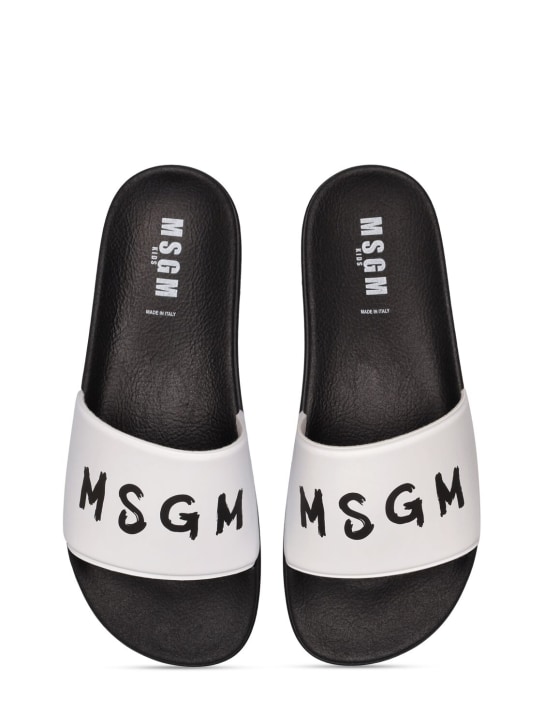 MSGM: Logo print rubber slide sandals - White - kids-boys_1 | Luisa Via Roma
