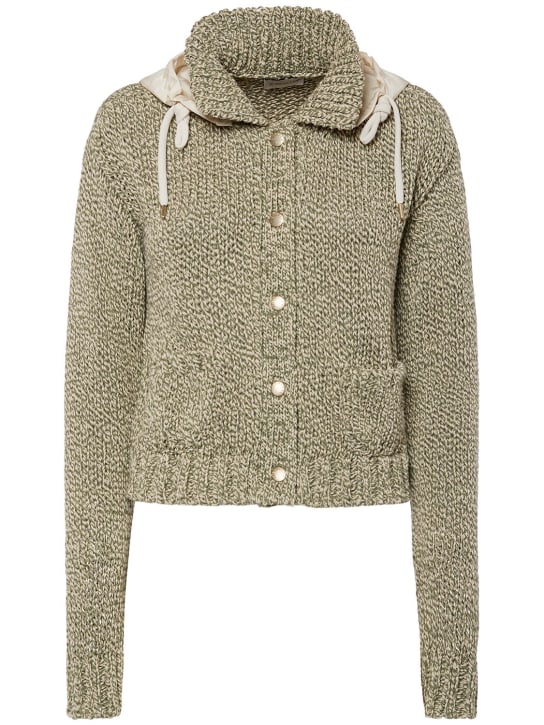 Moncler: Cotton blend hoodie - Green - women_0 | Luisa Via Roma