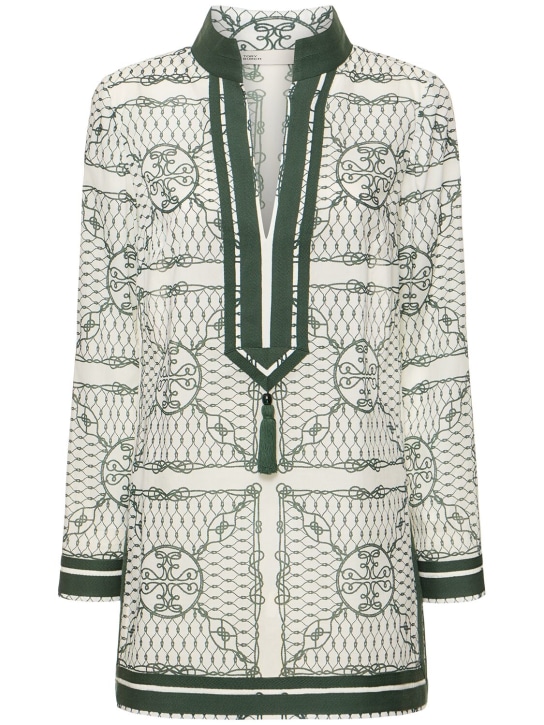 Tory Burch: Blusa túnica de algodón - Marfil/Verde - women_0 | Luisa Via Roma