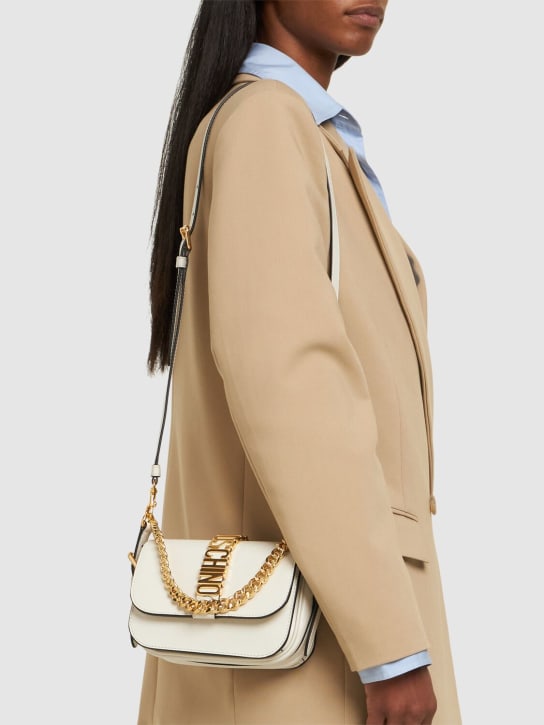 Moschino: Logo leather shoulder bag - Beyaz - women_1 | Luisa Via Roma