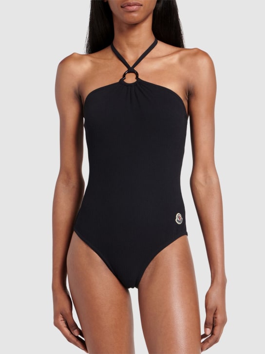 Moncler: Jersey one piece swimsuit - Siyah - women_1 | Luisa Via Roma