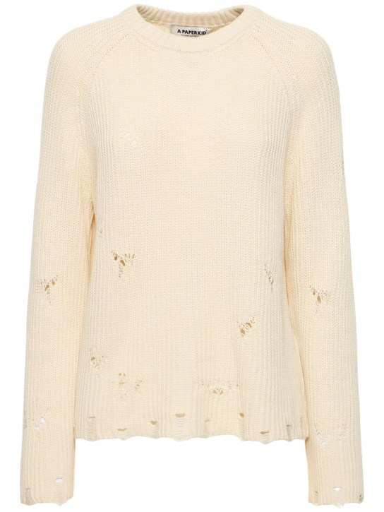 A Paper Kid: Unisex knitted sweater w/ holes - Crema - women_0 | Luisa Via Roma