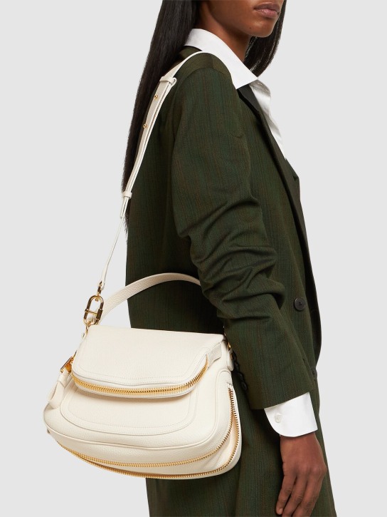 Tom Ford: Medium Jennyfer leather shoulder bag - Chalk - women_1 | Luisa Via Roma
