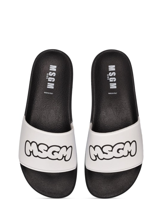 MSGM: Logo print rubber slide sandals - Beyaz - kids-girls_1 | Luisa Via Roma