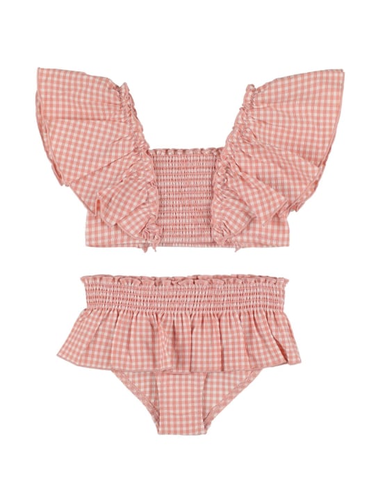 Konges Sløjd: Ruffled nylon bikini set - Pink/White - kids-girls_0 | Luisa Via Roma