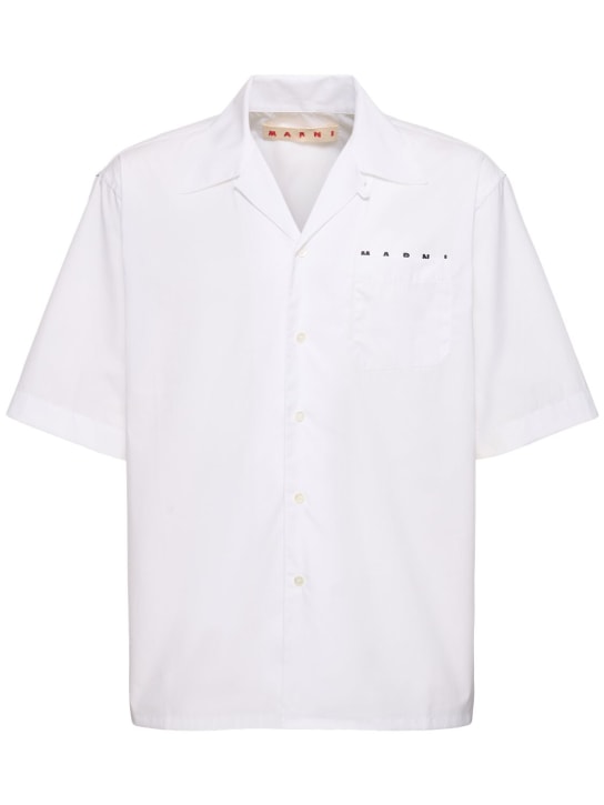 Marni: Logo cotton poplin boxy s/s shirt - Beyaz - men_0 | Luisa Via Roma