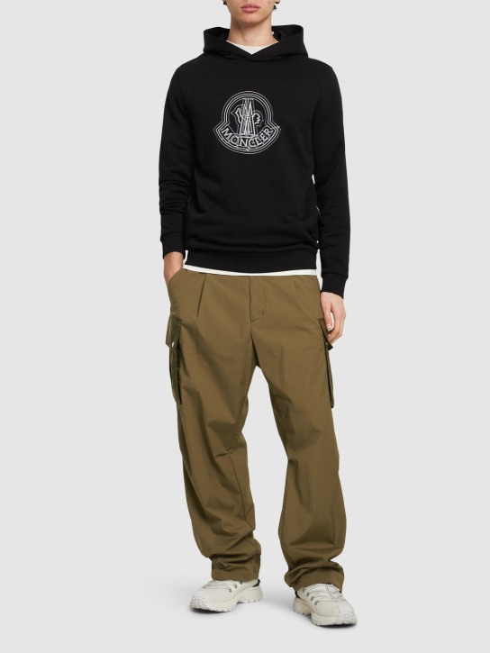 Moncler: Logo cotton hoodie - 黑色 - men_1 | Luisa Via Roma