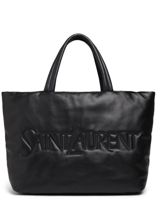 Saint Laurent: Saint Laurent leather tote bag - Siyah - men_0 | Luisa Via Roma