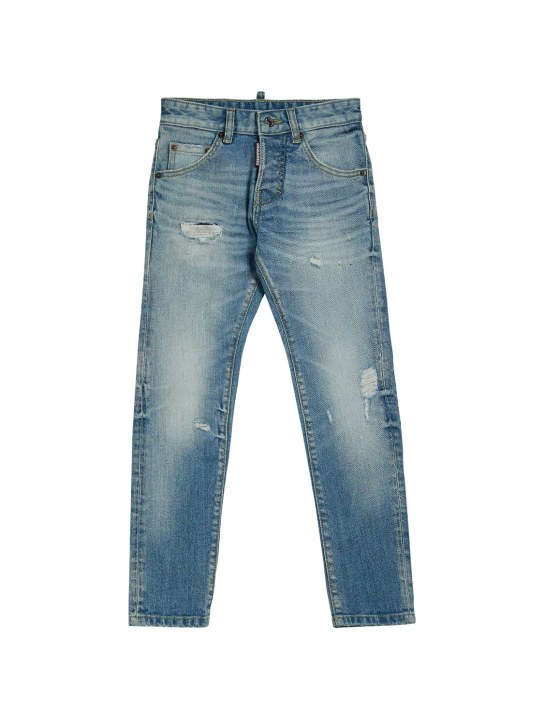 Dsquared2: Destroyed stretch cotton denim jeans - Blue - kids-boys_0 | Luisa Via Roma