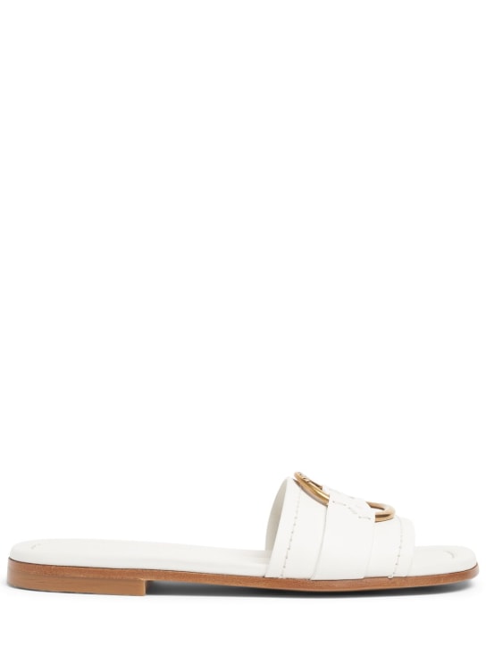 Moncler: 15mm Bell leather slide sandals - Beyaz - women_0 | Luisa Via Roma