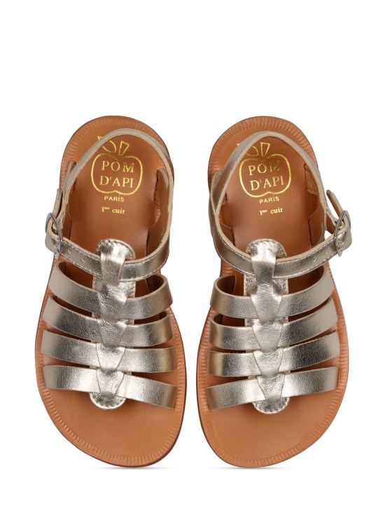 Pom D'api: 金属色皮革凉鞋 - 铂金色 - kids-girls_1 | Luisa Via Roma
