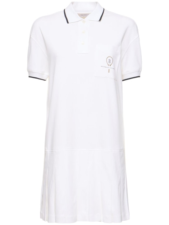 Brunello Cucinelli: Cotton jersey polo mini dress - Beyaz - women_0 | Luisa Via Roma