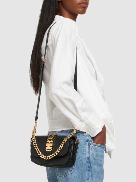 Moschino: Logo leather shoulder bag - Black - women_1 | Luisa Via Roma