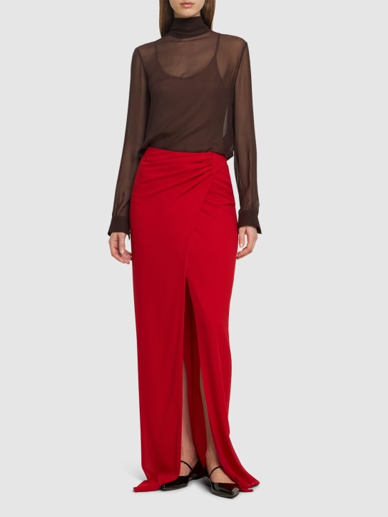 The Andamane: Phoebe stretch silk midi wrap skirt - Red - women_1 | Luisa Via Roma
