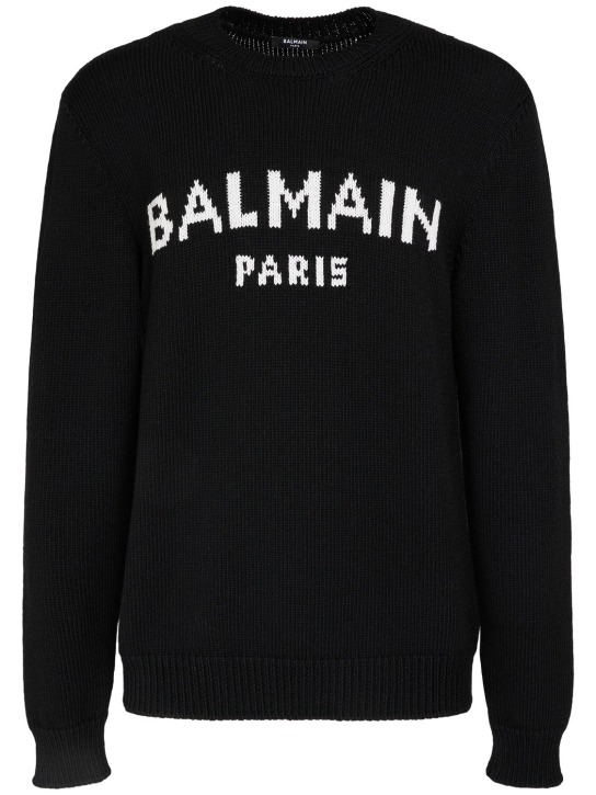 Balmain: Bestickter Wollsweater - Eab Noir/Blanc - men_0 | Luisa Via Roma