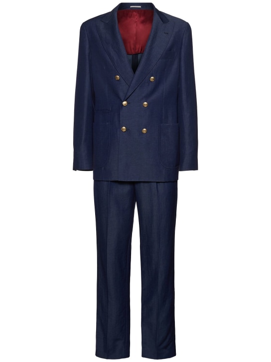 Brunello Cucinelli: Wool & linen denim effect suit - Kot - men_0 | Luisa Via Roma