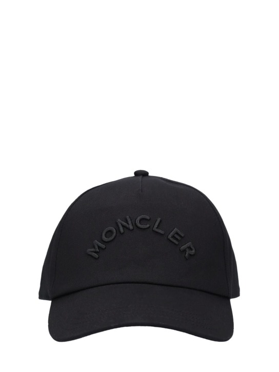 Moncler: Embroidered logo cotton baseball cap - 블랙 - men_0 | Luisa Via Roma