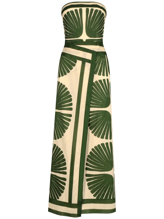 Johanna Ortiz: Ancient Peru strapless cotton maxi dress - Beige/Green - women_0 | Luisa Via Roma