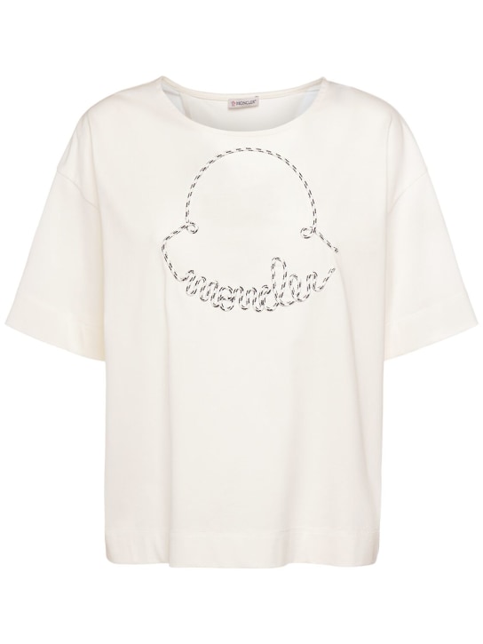 Moncler: Camiseta de algodón - Natural - women_0 | Luisa Via Roma