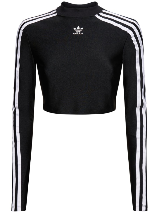 adidas Originals: T-shirt cropped 3 Stripes - Nero - women_0 | Luisa Via Roma