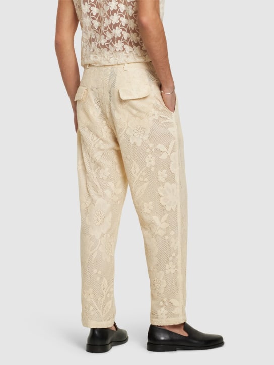 Harago: Pantaloni in pizzo di cotone - Off White - men_2 | Luisa Via Roma