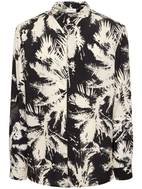 Laneus: 棕榈树印花粘胶纤维衬衫 - 黑色 - men_0 | Luisa Via Roma