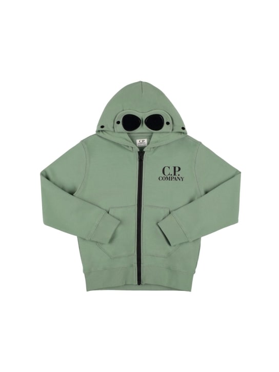 C.P. Company: Logo print cotton zip-up sweatshirt - Yeşil - kids-boys_0 | Luisa Via Roma