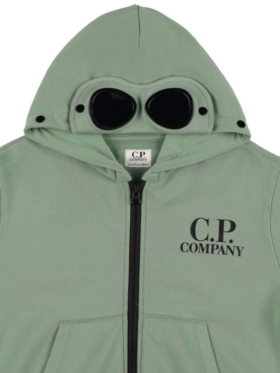 C.P. Company: Sudadera de algodón con cremallera y logo - Verde - kids-boys_1 | Luisa Via Roma