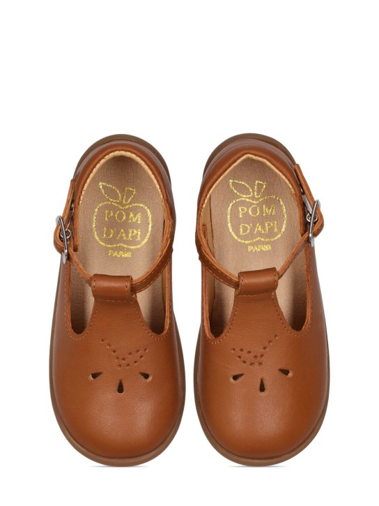 Pom D'api: Leather stand-up sandals - Brown - kids-girls_1 | Luisa Via Roma