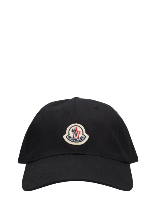 Moncler: Embroidered logo cotton baseball cap - Siyah - men_0 | Luisa Via Roma