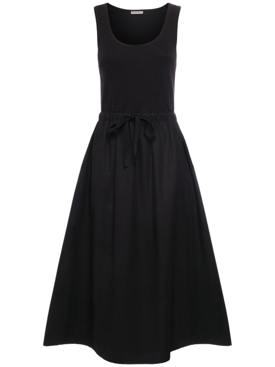 Moncler: Cotton blend midi dress - Black - women_0 | Luisa Via Roma
