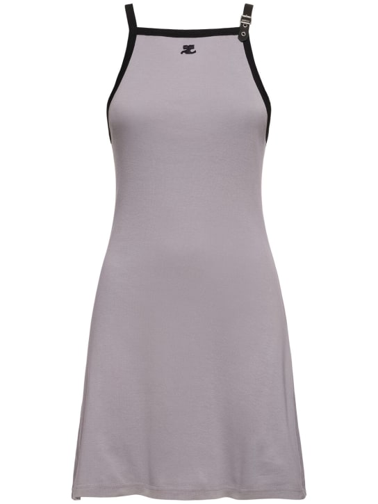 Courreges: Buckle contrast cotton mini dress - Grigio - women_0 | Luisa Via Roma