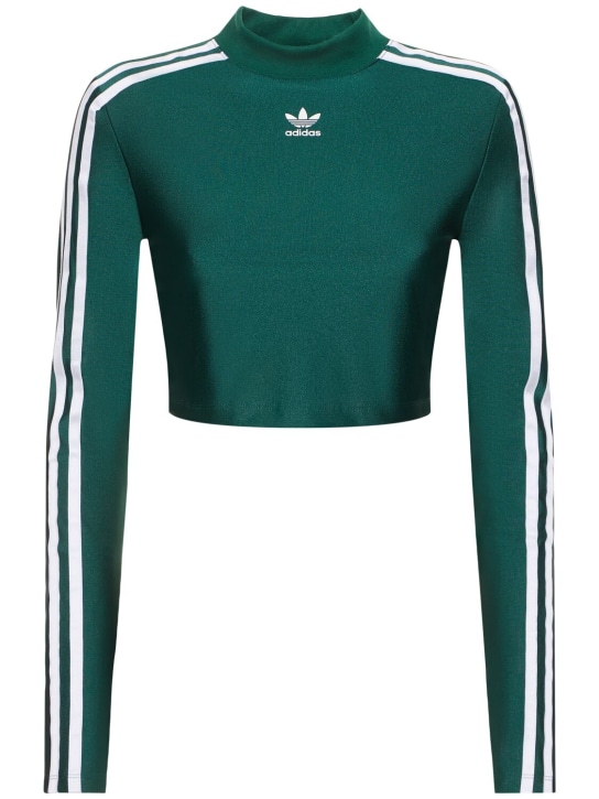 adidas Originals: T-shirt cropped 3 Stripes - Verde - women_0 | Luisa Via Roma
