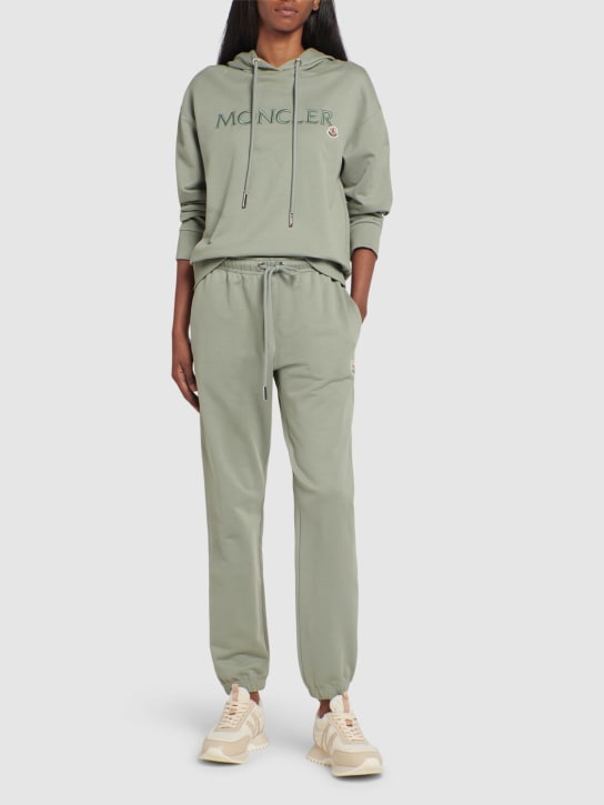 Moncler: Embroidered logo cotton jersey hoodie - Grey - women_1 | Luisa Via Roma