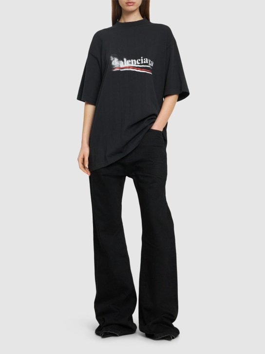 Balenciaga: T-Shirt aus Baumwolle mit Political-Logodruck - Schwarz Verblas - women_1 | Luisa Via Roma