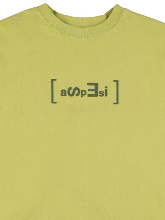 ASPESI: Logo印花棉质平纹针织T恤 - 黄色 - kids-boys_1 | Luisa Via Roma