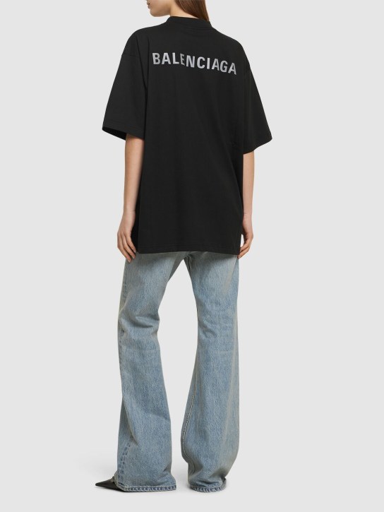 Balenciaga: T-shirt en coton à logo réfléchissant - Noir Délavé - women_1 | Luisa Via Roma