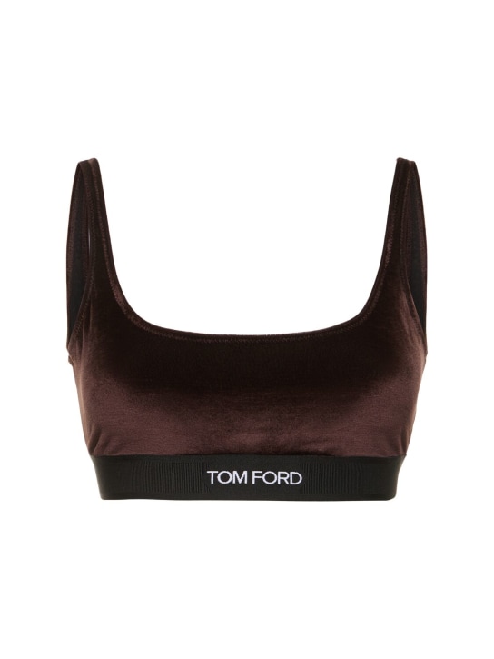 Tom Ford: 天鹅绒logo文胸 - 棕色 - women_0 | Luisa Via Roma
