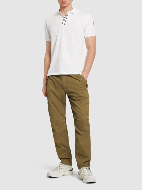 Moncler: Logo cotton polo shirt - Optical White - men_1 | Luisa Via Roma
