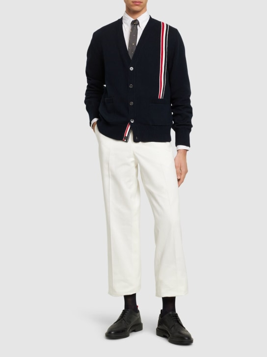 Thom Browne: Cardigan relaxed fit a intarsio - Navy - men_1 | Luisa Via Roma