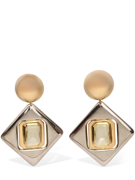 Saint Laurent: Geometric brass & resin drop earrings - Altın/Gümüş - women_0 | Luisa Via Roma